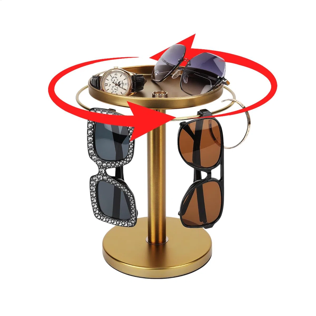 Organizador giratorio para gafas de sol, rotación de 360 grados, organizador de almacenamiento de joyas, diseño innovador, organización sin esfuerzo de 24 cm para relojes, pulseras, anillos