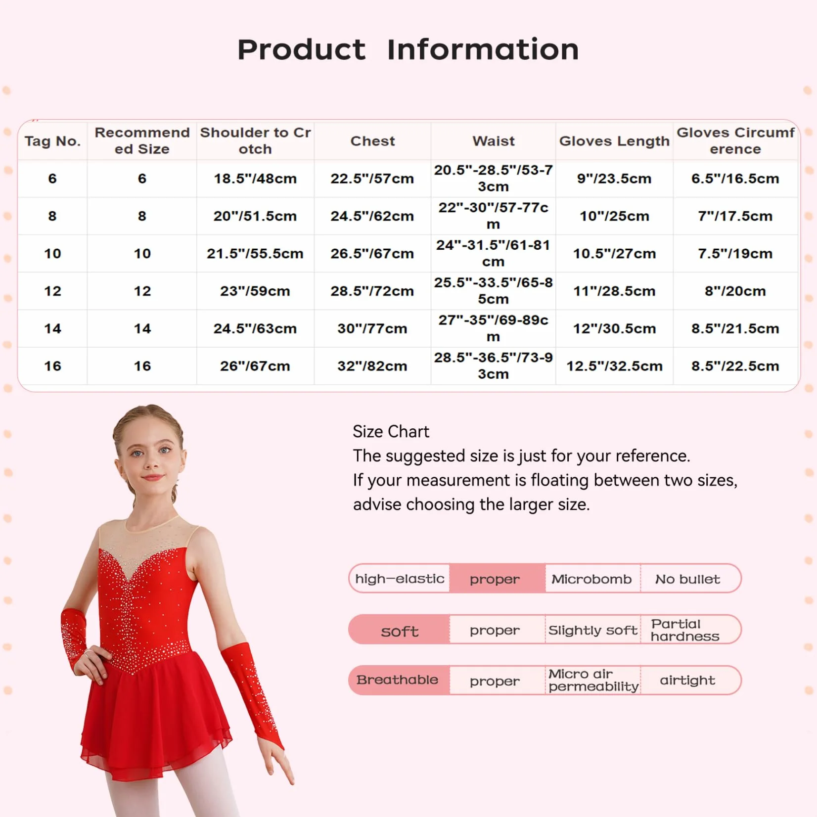 Vestido de patinaje artístico para niña (leotardo, vestido de baile con pedrería, con puños de competición, espectáculo