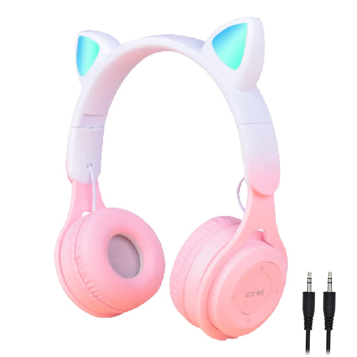 arVin Auriculares para niños, auriculares inalámbricos para niños con micrófono, orejas de gato con luz LED para niños, auriculares plegables sobre la oreja para niñas y niños