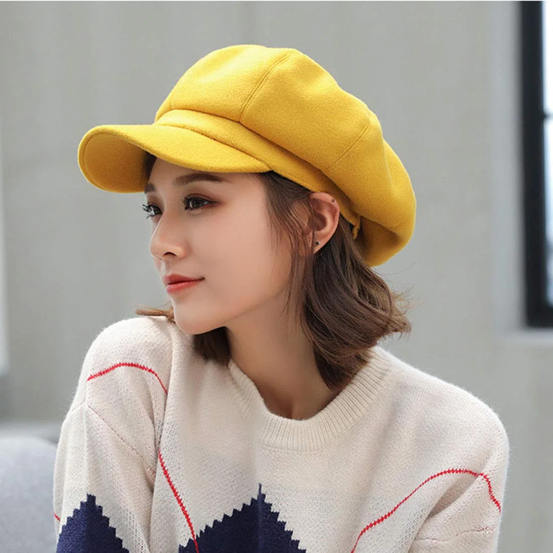 Boinas para Mujer Lana Boina Clásico Color Sólido Casual Gorra de Visera Sombreros Otoño Invierno Navidad de Regalo