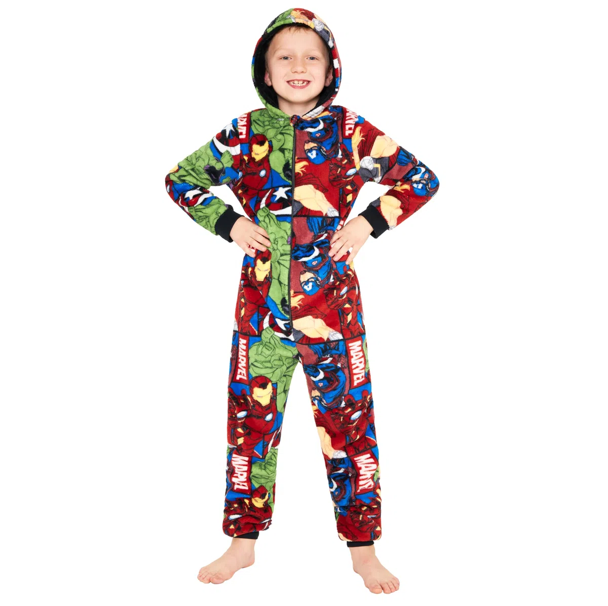 Marvel Pijama Polar para Niños - Mono con Capucha Entero 9 a 15 años Invierno, Disfraz Regalo Chicos, Navidad