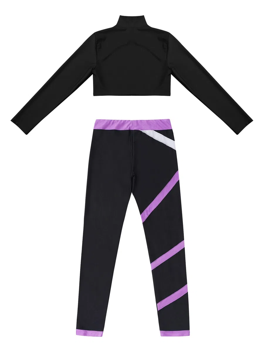 Freebily Conjunto de Deportivos para Niñas Crop Top de Manga Larga y Leggings Elásticos Pantalones Largos de Deporte Ropa de Gimnasia Yoga Fitness 5-14 Años