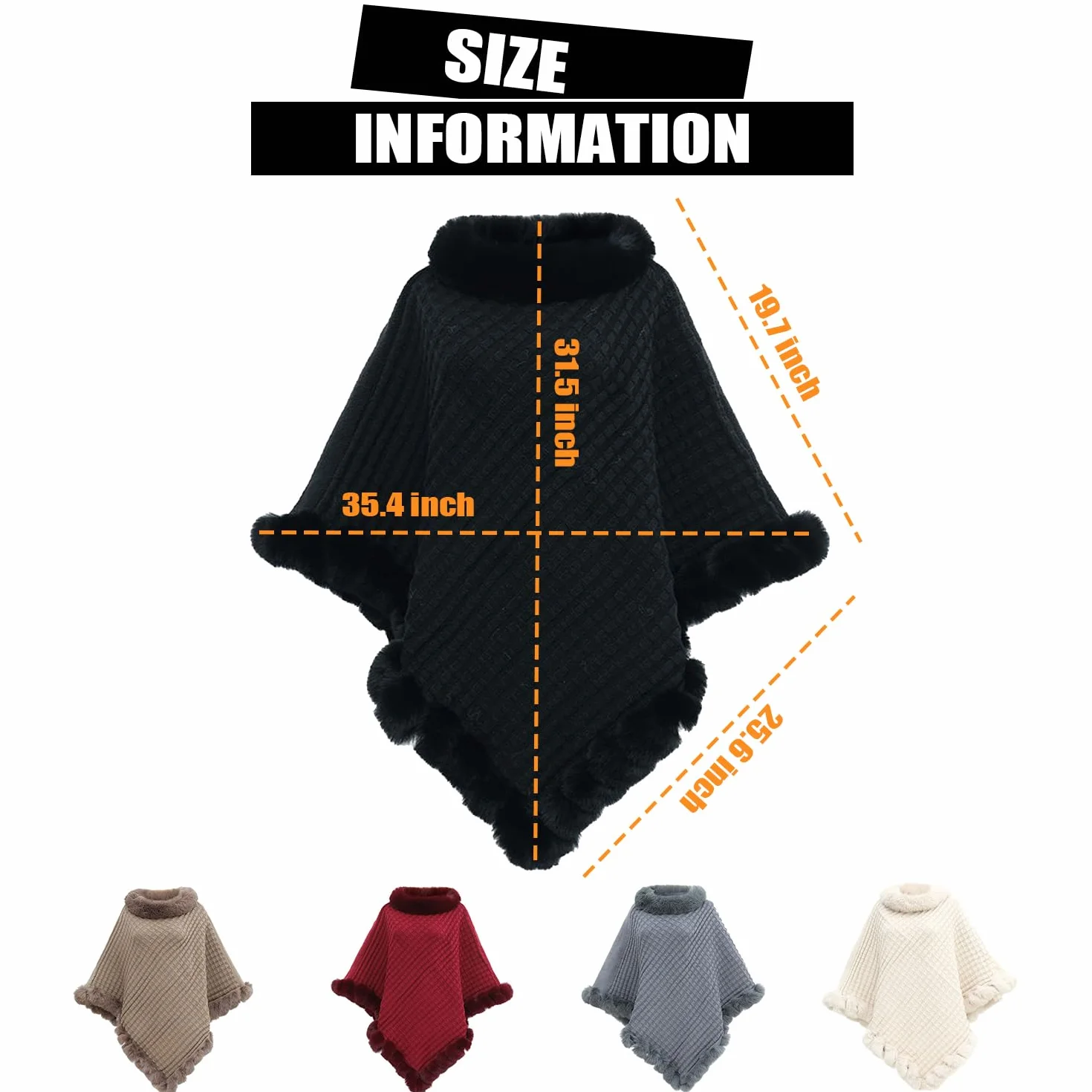 Poncho de Punto para Mujer Capa Invierno Térmica con Piel Sintética Cálido Elegante Chal con Cuello Redondo