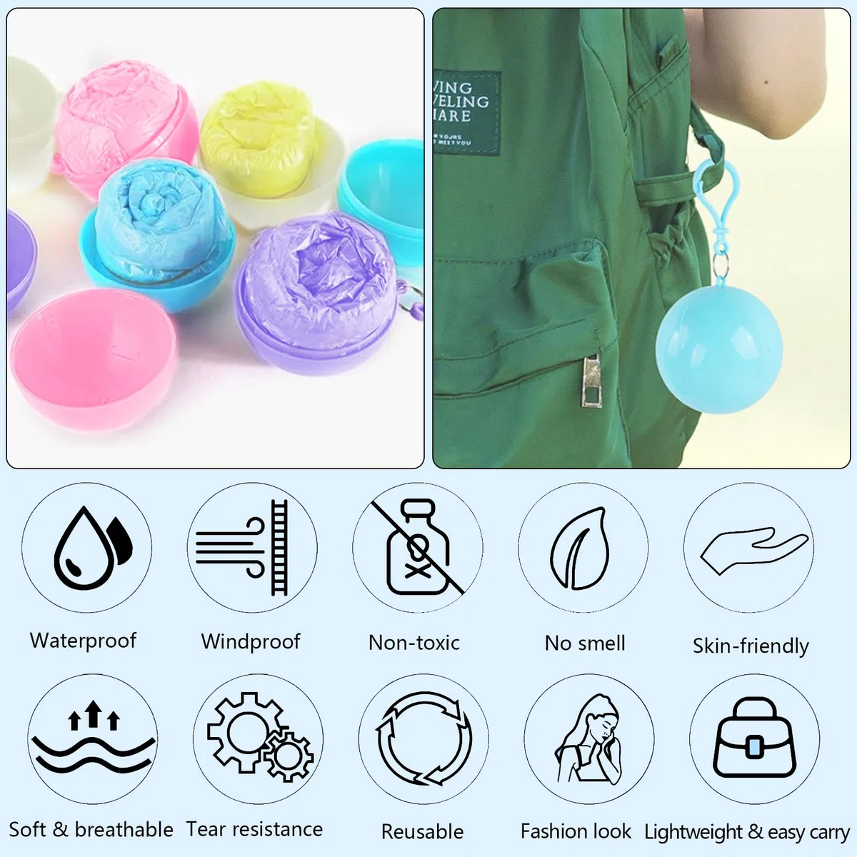 Chubasqueros Impermeable, 5 Pcs Poncho de Lluvia Desechables Portátil, Chubasquero Emergencia, Ponchos Impermeables con Capucha y Mangas, para Hombre Mujer Viajes Concierto Exteriores