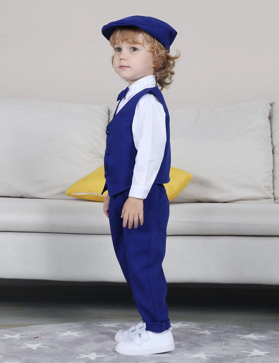 mintgreen Bebé Niños Traje 4pcs Boda Camisa + Pantalones + Chaleco + Pajarita + Gorra Conjuntos 1-4 Años