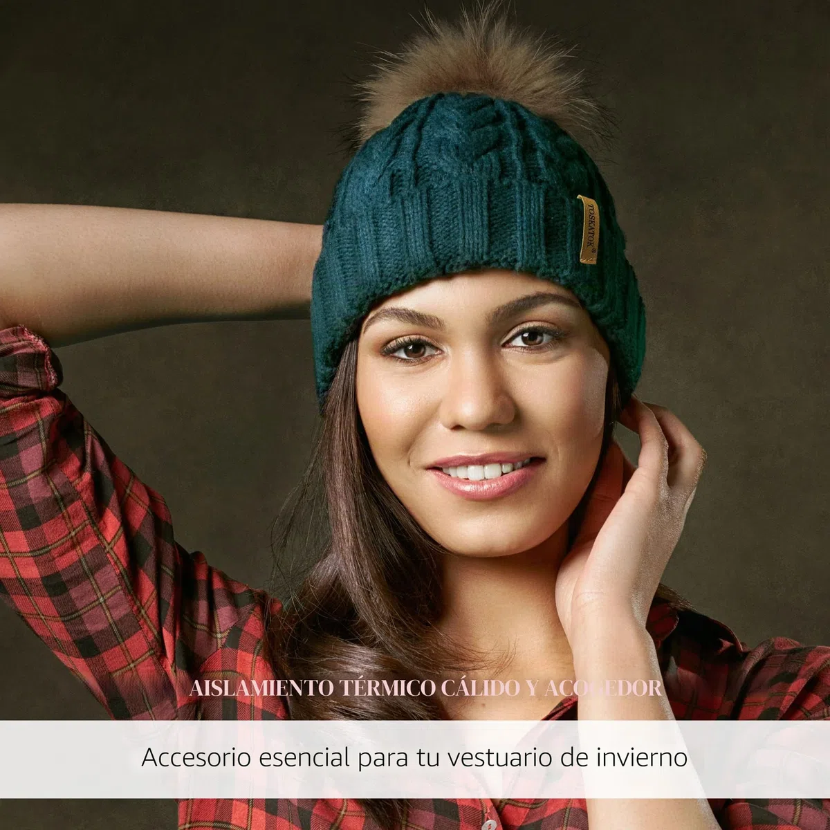 TOSKATOK Sombrero de Punto Grueso para Mujer, con Forro Polar y pellizco de Piel sintética Desmontable ...