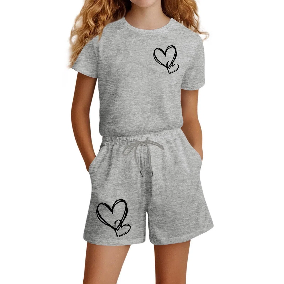Conjunto de Primavera y Verano para niñas de 3 a 14 años, Camiseta Manga Corta y Pantalones Cortos Deportivos, Muy versátil.