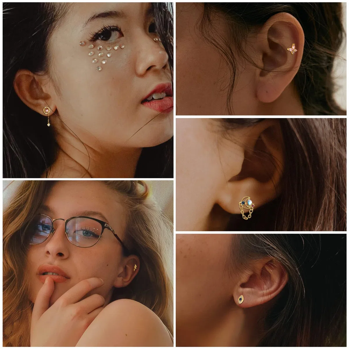 Kakonia 9 aretes de tuerca para mujer, aretes de cartílago de 16 g, corazón y estrella de circonita cúbica, aretes colgantes de mariposa de acero inoxidable, aretes de espalda plana, serpiente, mal de
