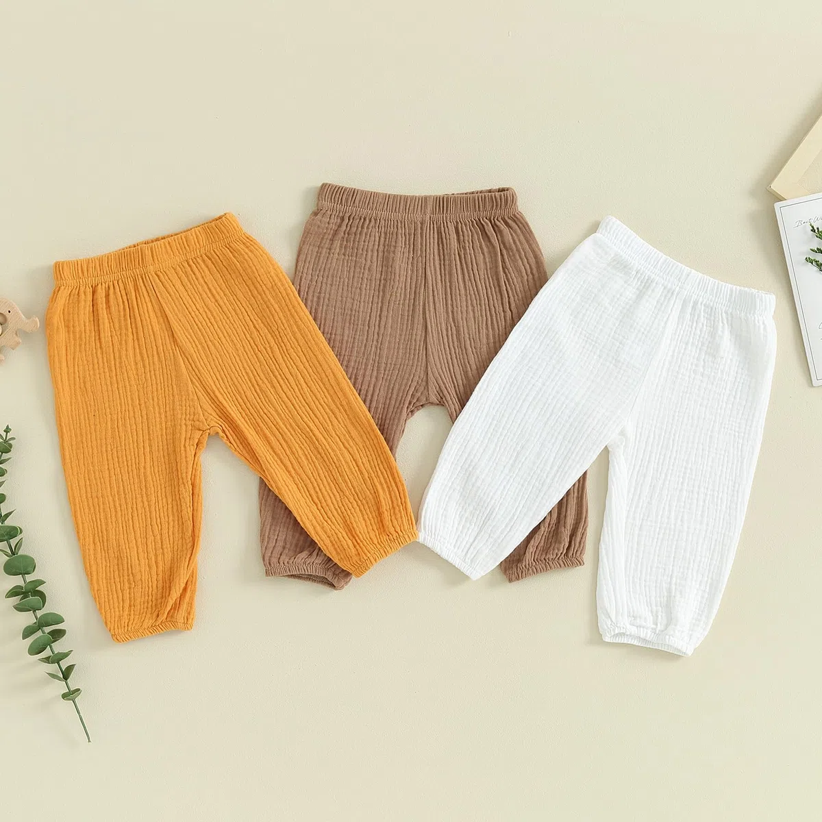 Pantalones para bebé, niña, niño, 3 piezas, color sólido, cintura elástica, pantalones casuales para primavera, otoño, casuales, suaves, pantalones deportivos unisex para el verano