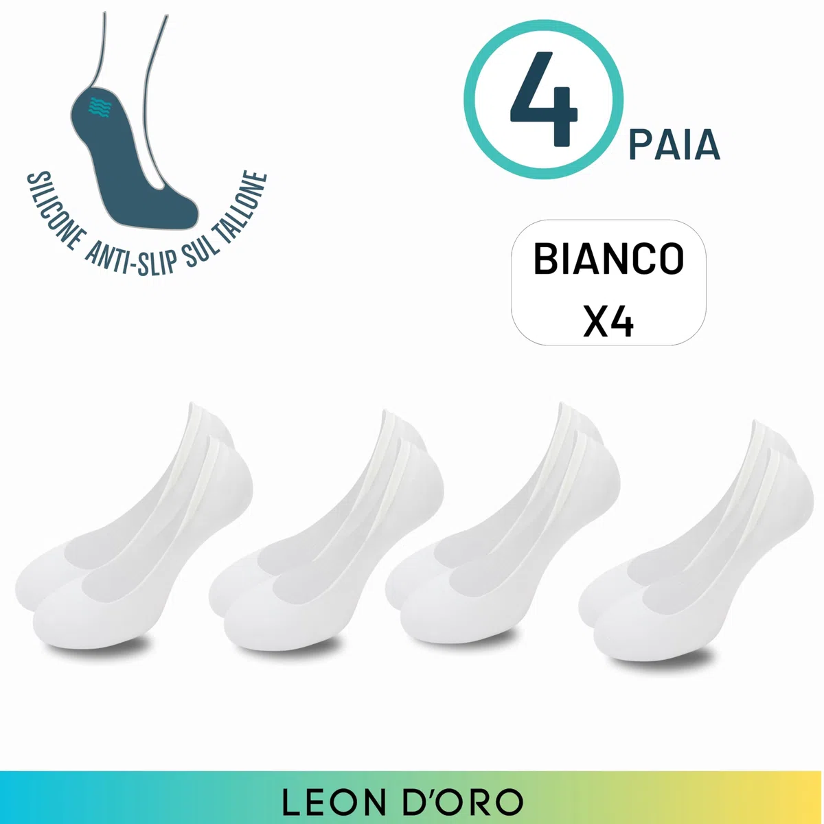 LEON D'ORO Protector de pies unisex de algodón, 4 pares, calcetines invisibles