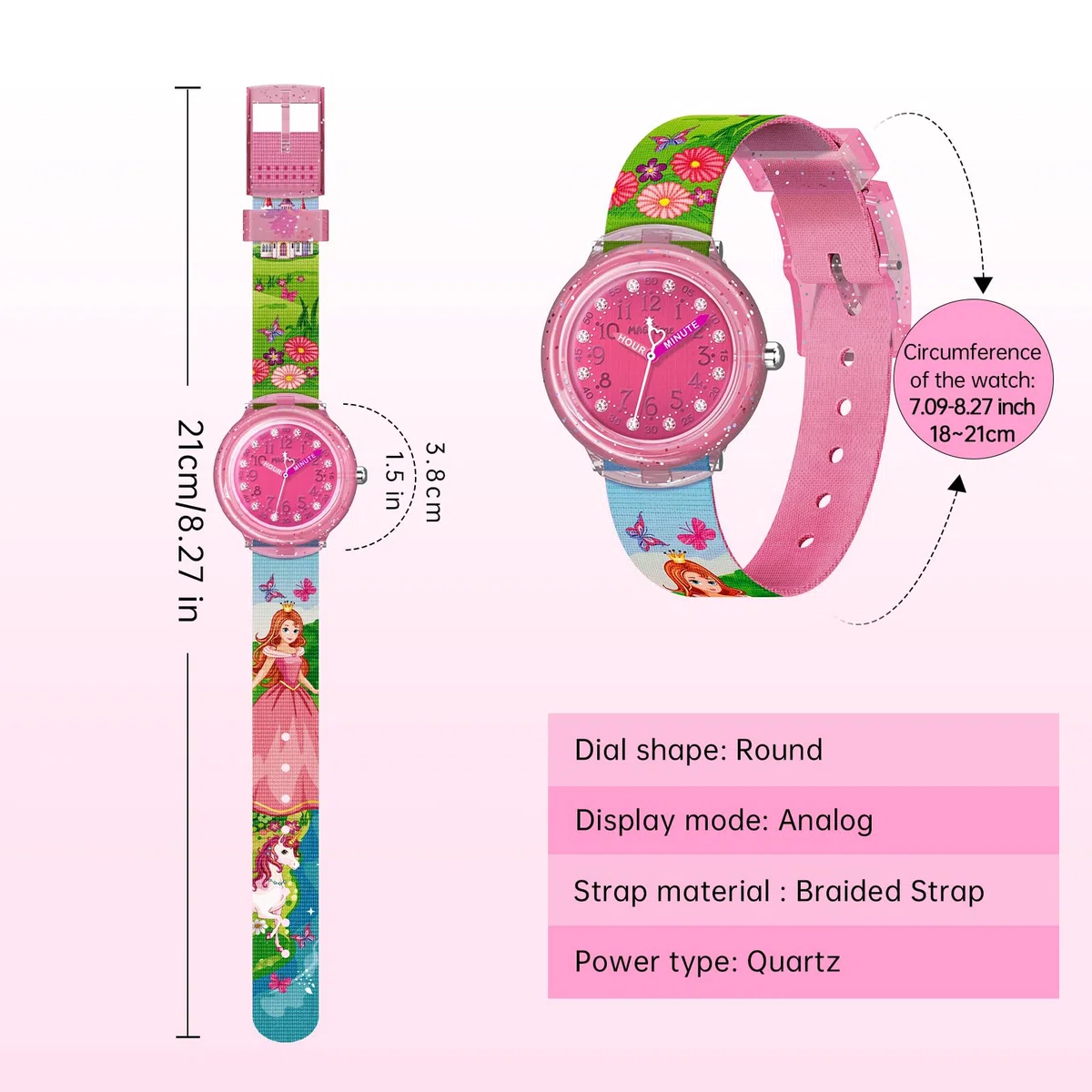 Reloj para Niños, Reloj Unicornio Estampados de Animal con Banda Textil Reloj Niño y Niña