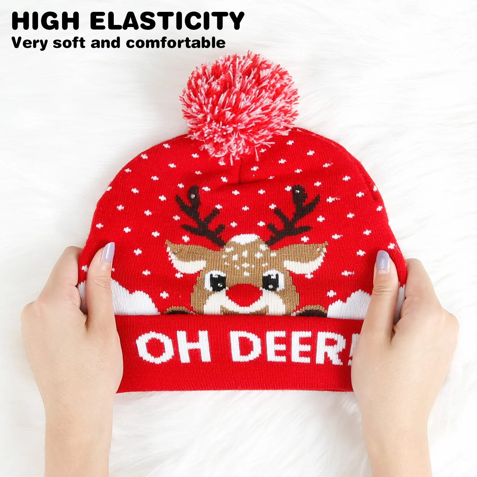 Diealles Shine Navidad Sombrero LED, Sombrero de Beanie de Invernal, Mütze Beanie Gorro de Punto para Mujer Hombre(Rojo)
