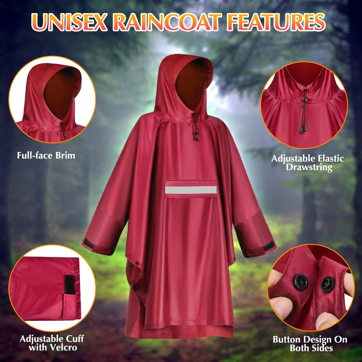 Chubasquero Impermeable para Lluvia, Mujer Unisex Ligeros Poncho de Lluvia Impermeable Multiuso Impermeable para el Aire Libre Campamento Excursionismo y Pesca
