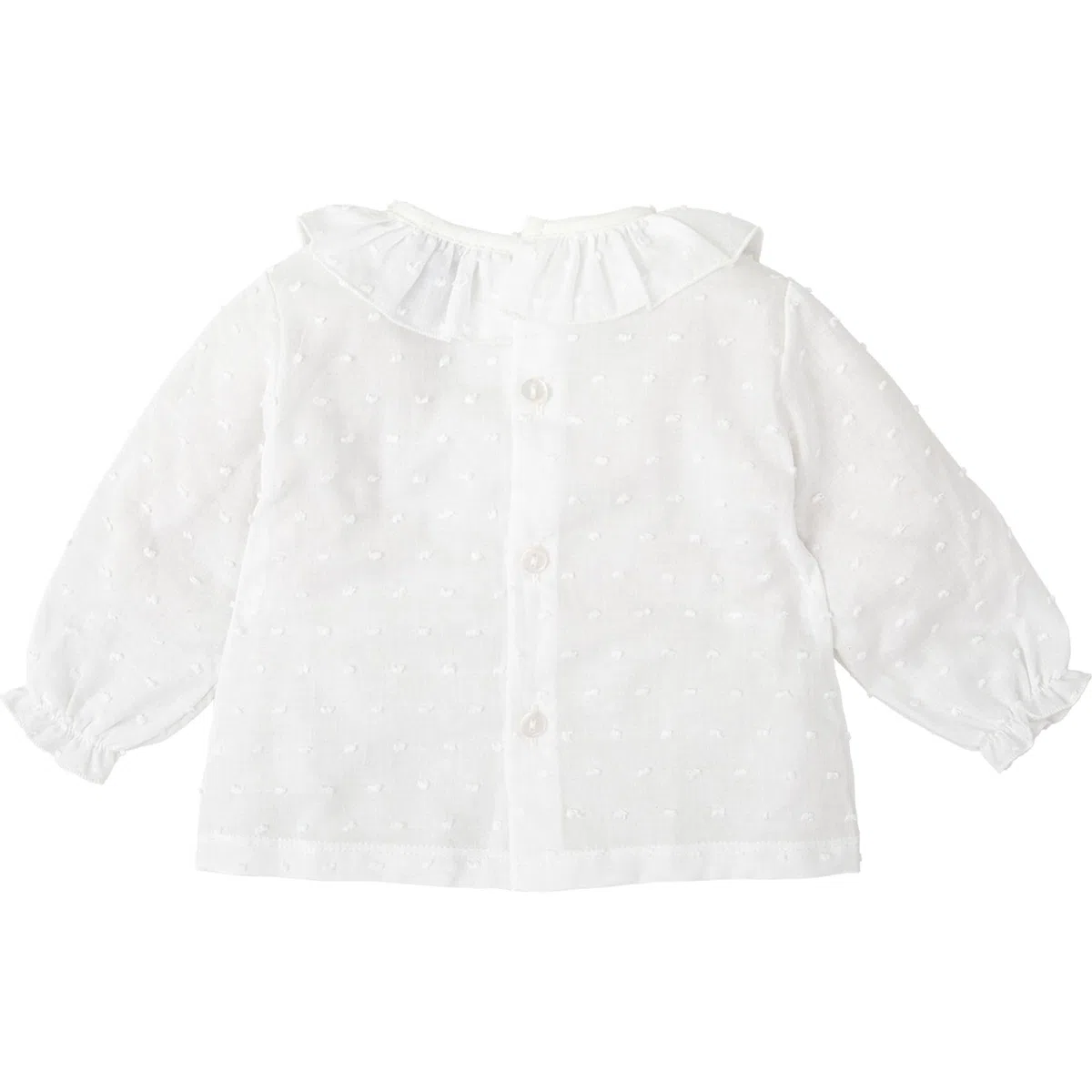 BABIDU Camisa Bebé Niña Algodón Plumetti, Cuello Volante Fruncido y Manga Larga con Puños Elásticos, Diseño Elegante y Suave, Ideal para Primavera, Otoño o Eventos Especiales