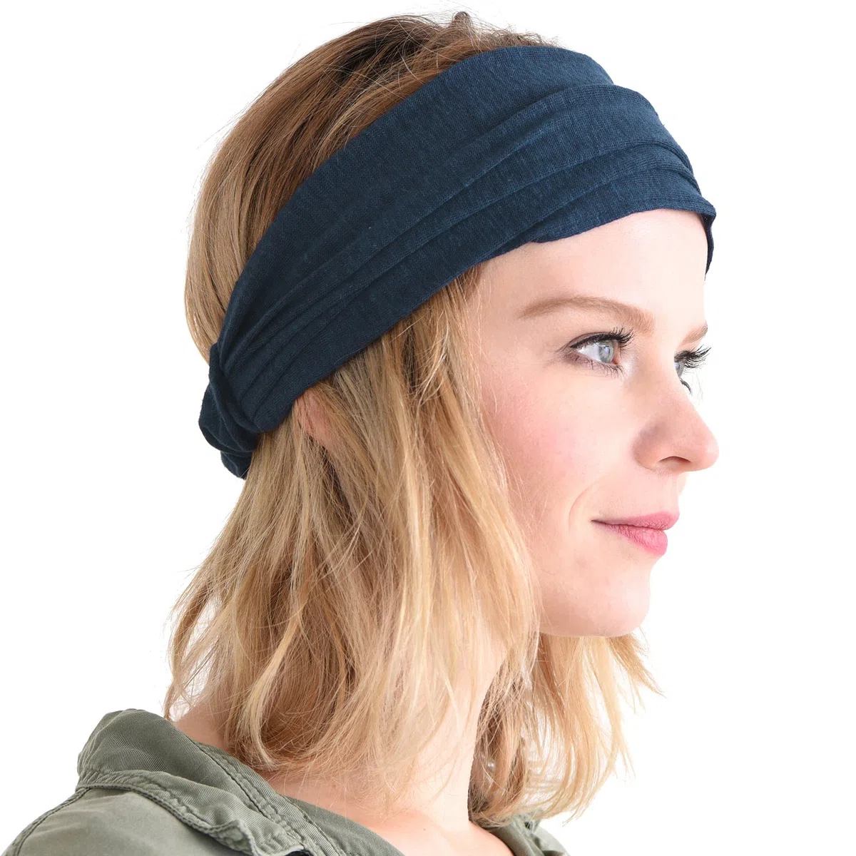 CHARM Lino Cabeza Banda Bandana Natural Elástico Hairband Deportes Moda Envolver Marino