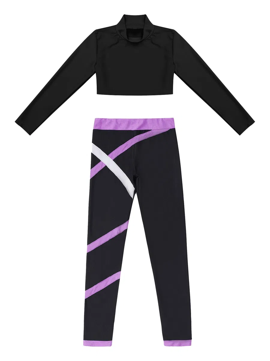 Freebily Conjunto de Deportivos para Niñas Crop Top de Manga Larga y Leggings Elásticos Pantalones Largos de Deporte Ropa de Gimnasia Yoga Fitness 5-14 Años