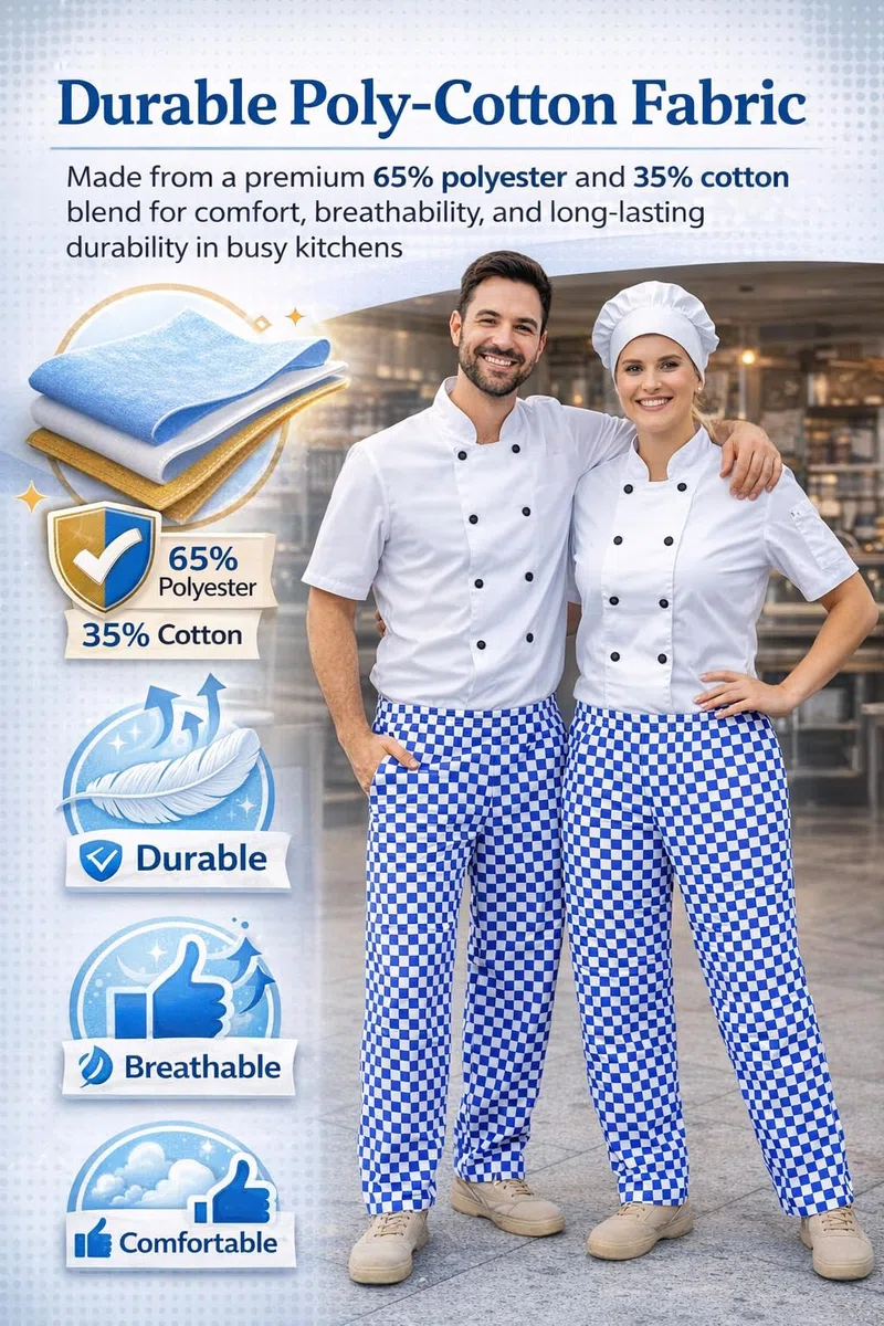 IBEX Pantalones de chef para hombre y mujer, pantalones de chef unisex con cordón, pantalones de cocina profesionales ligeros de polialgodón (XS - 5XL)