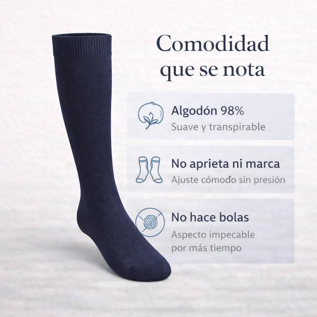 Calcetines Escolares Azul Marino Niño Niña – Altos Colegio – 98% Algodón Premium – Puño de Compresión (No Aprieta) – No Hacen Bolas – Pack 3