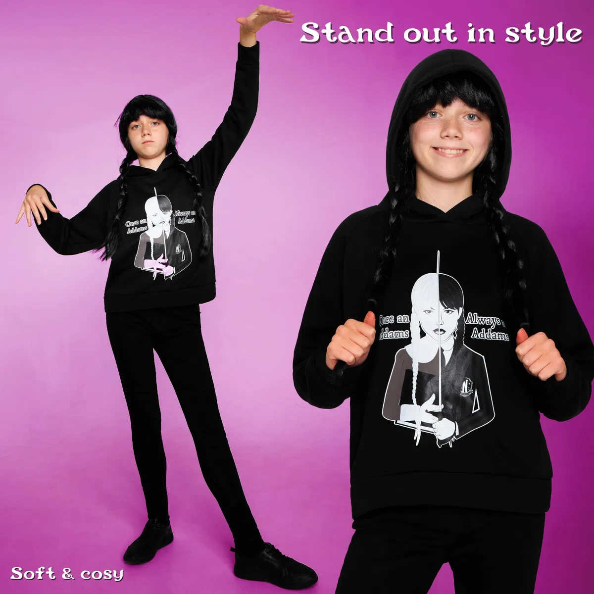 Wednesday Sudadera Niña Miércoles Addams - Sudadera con Capucha Cómoda - Ropa Niña y Chica Adolescente 7-16 Años