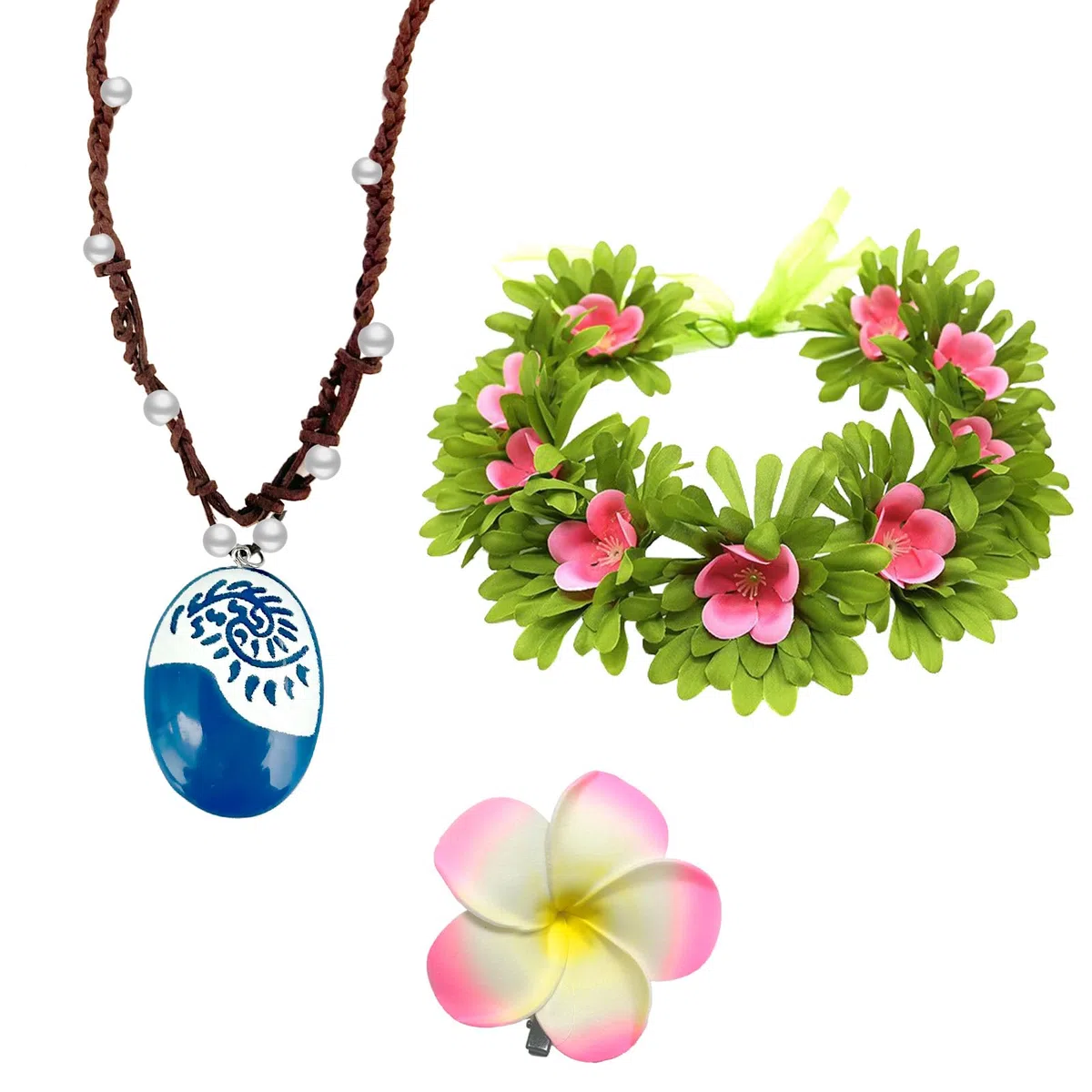 Moana Collana, 3 Pezzi Moana Costume Accessori, Collana da Moana Principessa, Moana Ghirlanda Del Copricapo, Set di Gioielli Accessori Per Abiti da Principessa