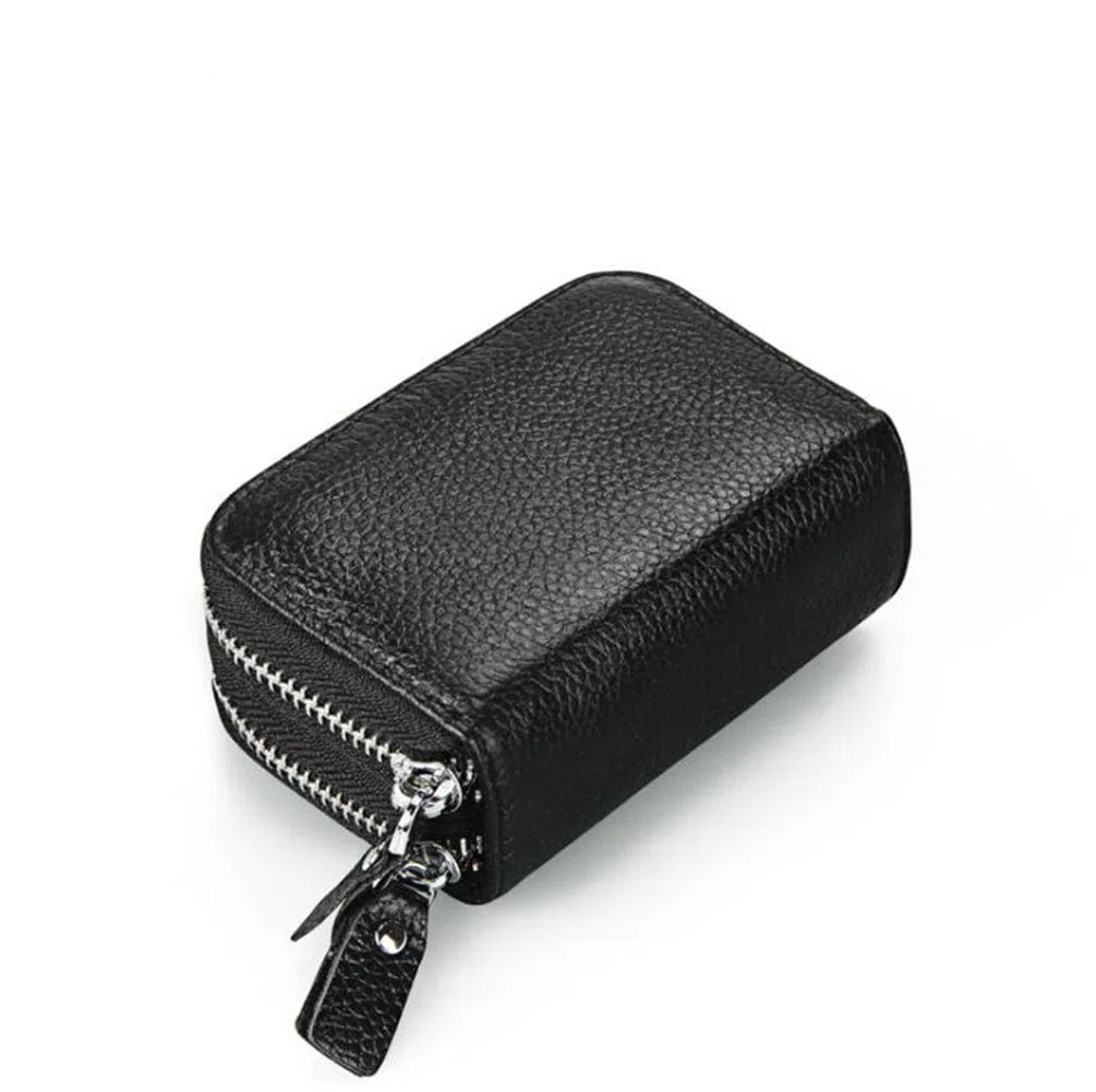 RFID Cartera Tarjeteros Piel Genuino Monedero Pequeñas Portatarjetas Mini Cremallera para Mujer Hombre