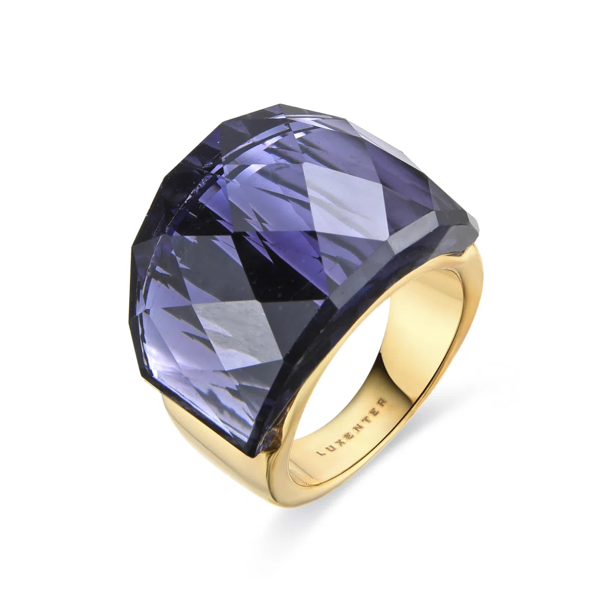 LUXENTER Anillo con Cuarzo Hidrotermal Onix acabado en oro amarillo de 18k - Fadino