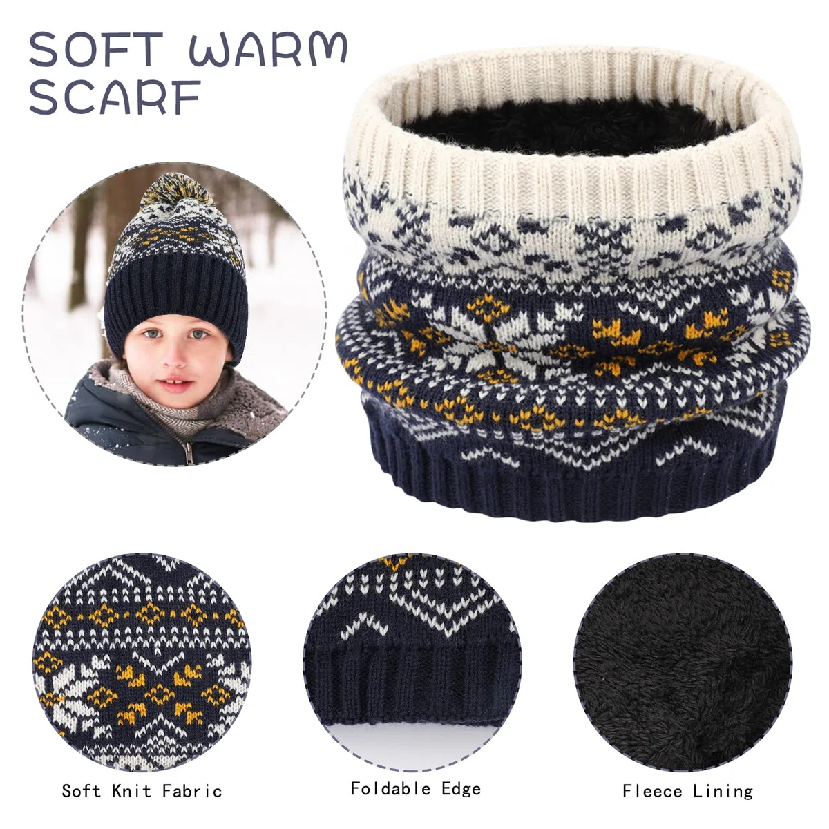 Conjunto de Guantes de Redecilla de Gorros de Invierno para Niños, Gorros de Punto Térmicos Suaves 3 en 1 Gruesos, Calentadores de Cuello Guantes Mágicos, Conjuntos de Accesorios para Niños y Niñas