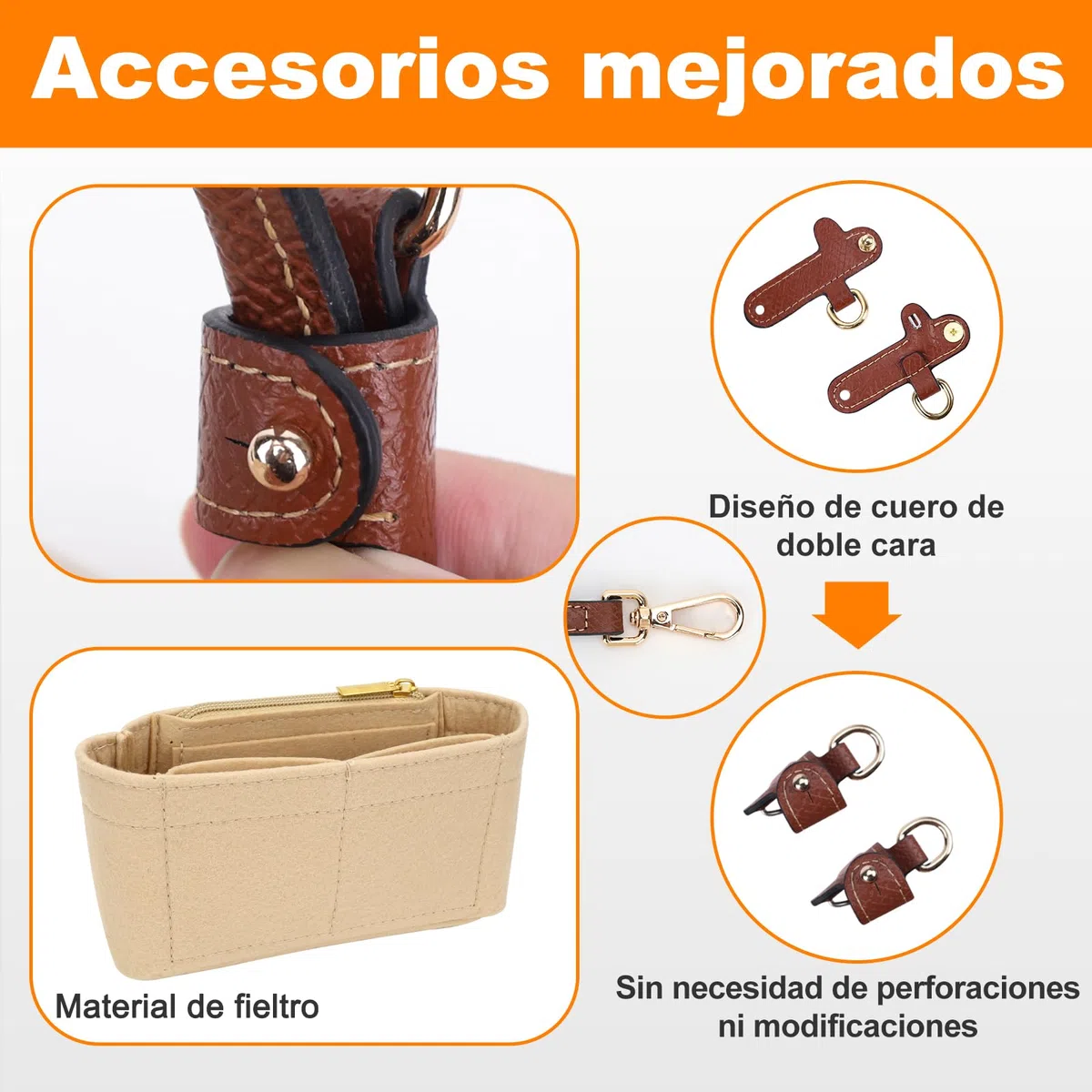 GADITIEK Correa y Organizador para Longchamp Mini Bolsos Mujer, Cuero Strap y Fieltro Organizer para Mini Bolsos