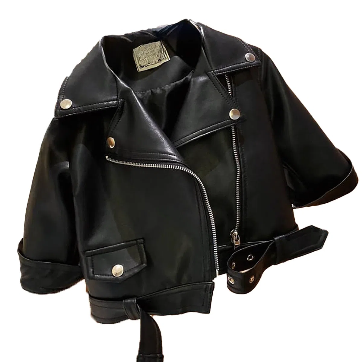 Generisch 2025 Chaqueta de cuero con cremallera grande de estilo fresco y bonito chaqueta de invierno de moda para niños