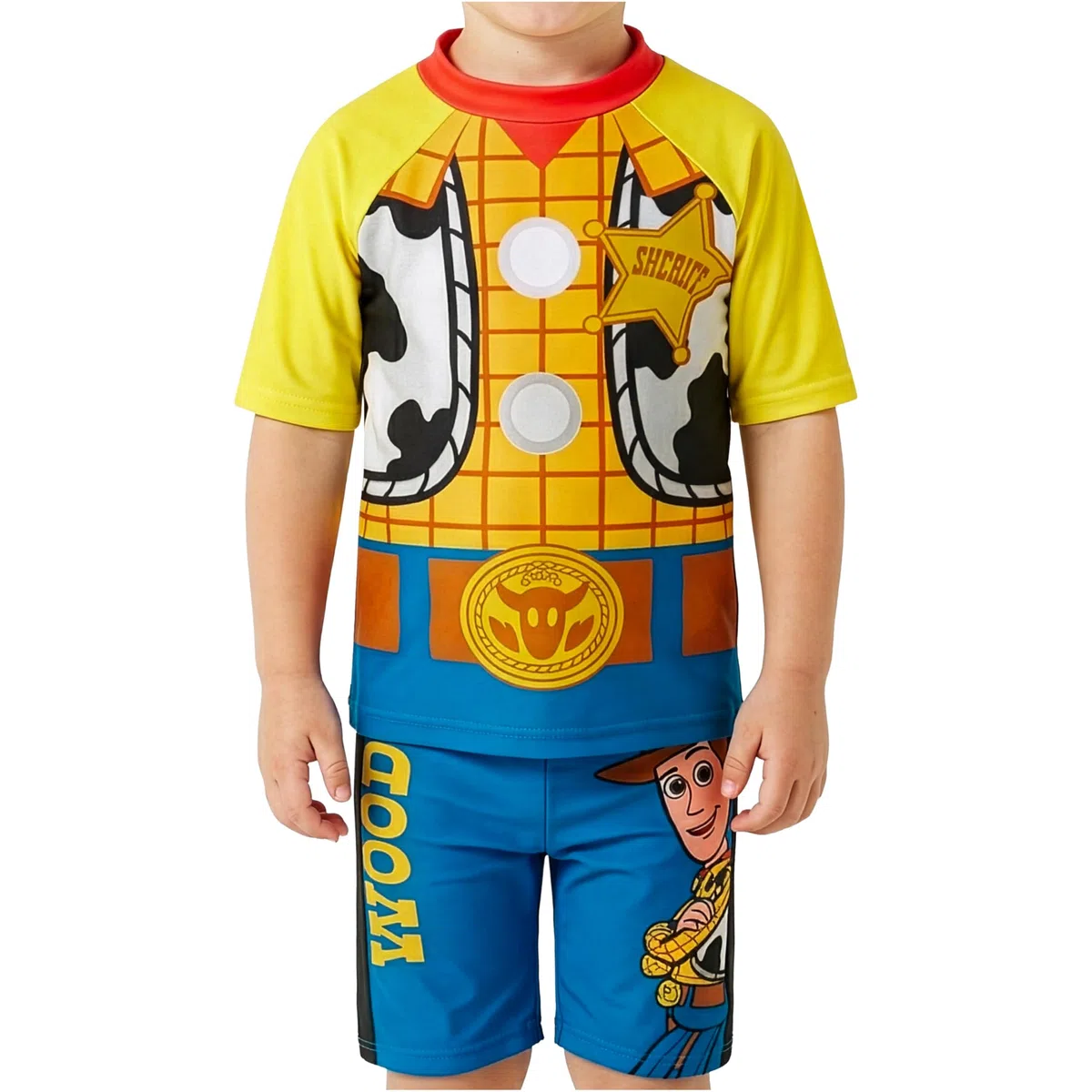 Toy Story Buzz Lightyear | Woody Conjunto Niño 2 Piezas Bañador Boxer Niño y Camiseta Rashguard, Ropa Niño Piscina Vacaciones