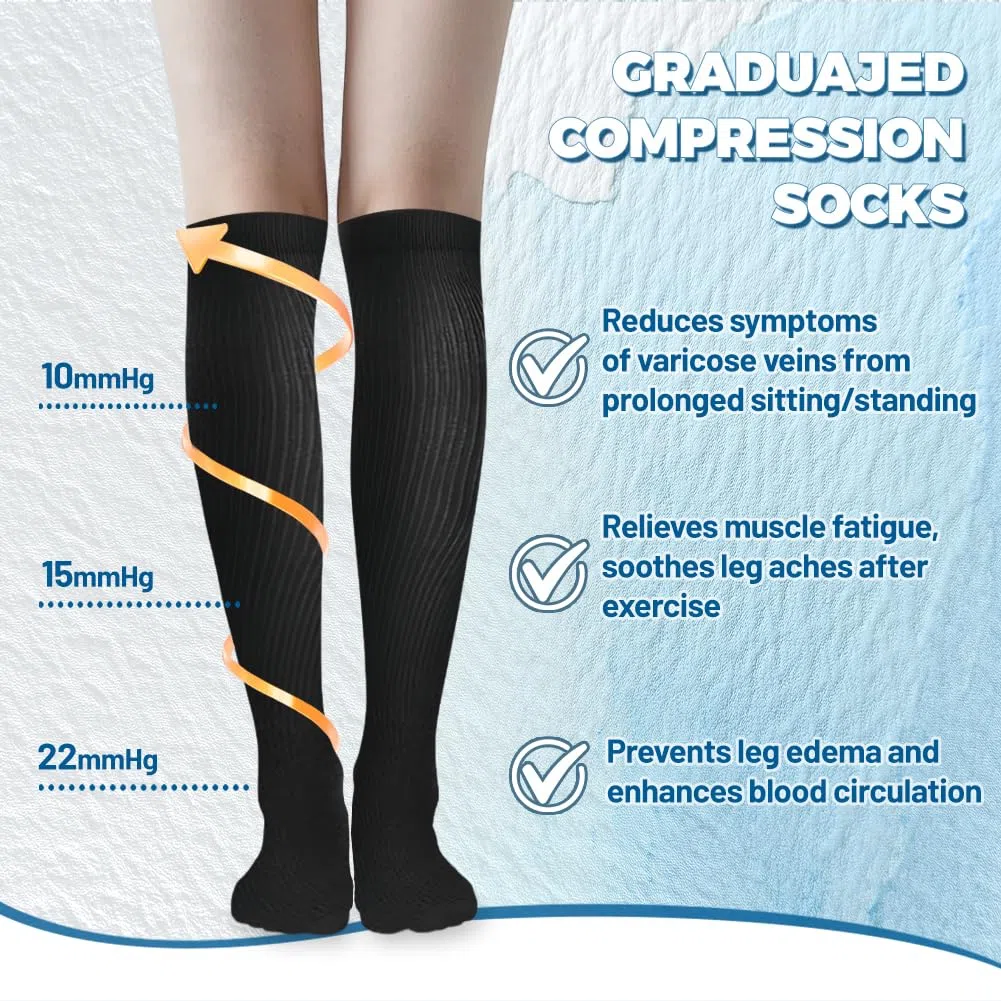 flintronic 6 Pares Calcetines de Compresion, Calcetines Compresion Running 15-20mmHg, Medias de compresion para Enfermera, Atletismo, Running, Ciclismo, Viajar 14-19in