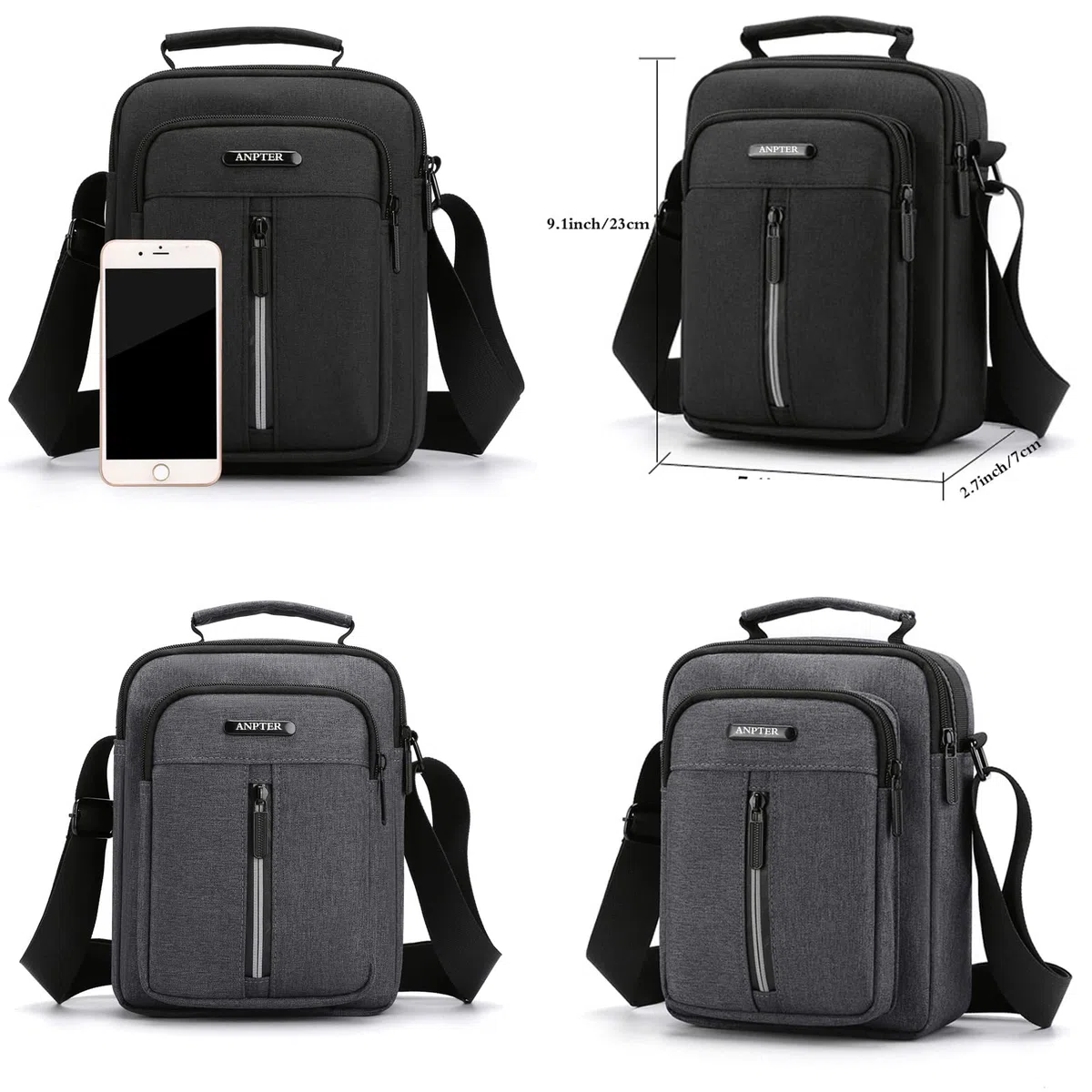 ANPTER Bandoleras Bolso Pequeño Mariconeras Crossbody Unisex Shoulder Bag con Banda Reflectante de Seguridad para Hombres y Mujeres, Deportes, Trabajo, Casual, Viajes(Gris