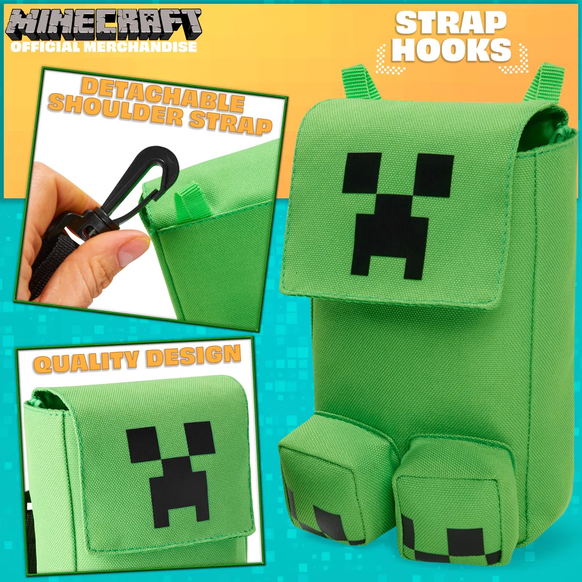 Minecraft Bolso Bandolera Niño y Adolescente con Correa Ajustable, Creeper Bolsos Movil Viajes, Deporte, Gamer Regalos
