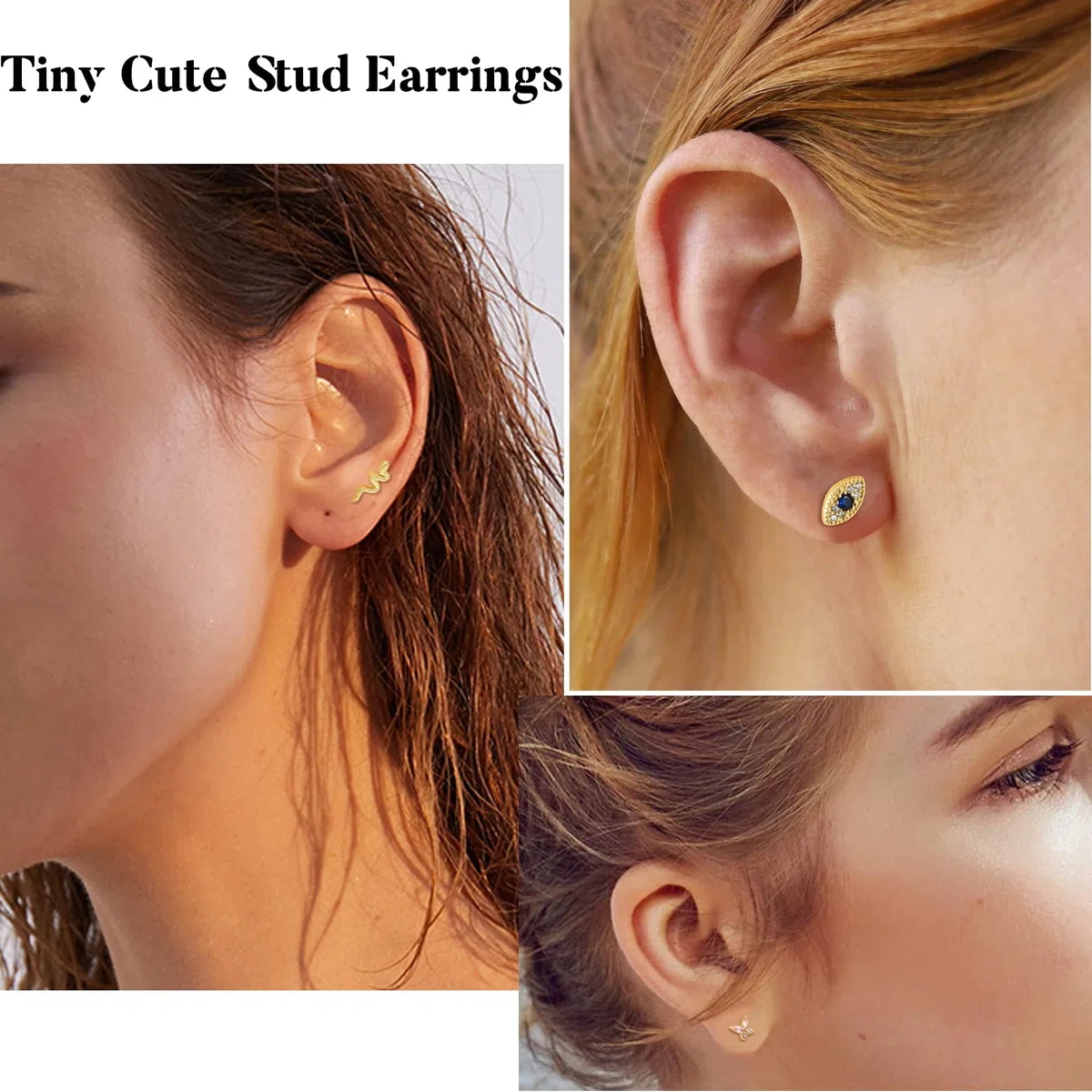 Kakonia 9 aretes de tuerca para mujer, aretes de cartílago de 16 g, corazón y estrella de circonita cúbica, aretes colgantes de mariposa de acero inoxidable, aretes de espalda plana, serpiente, mal de