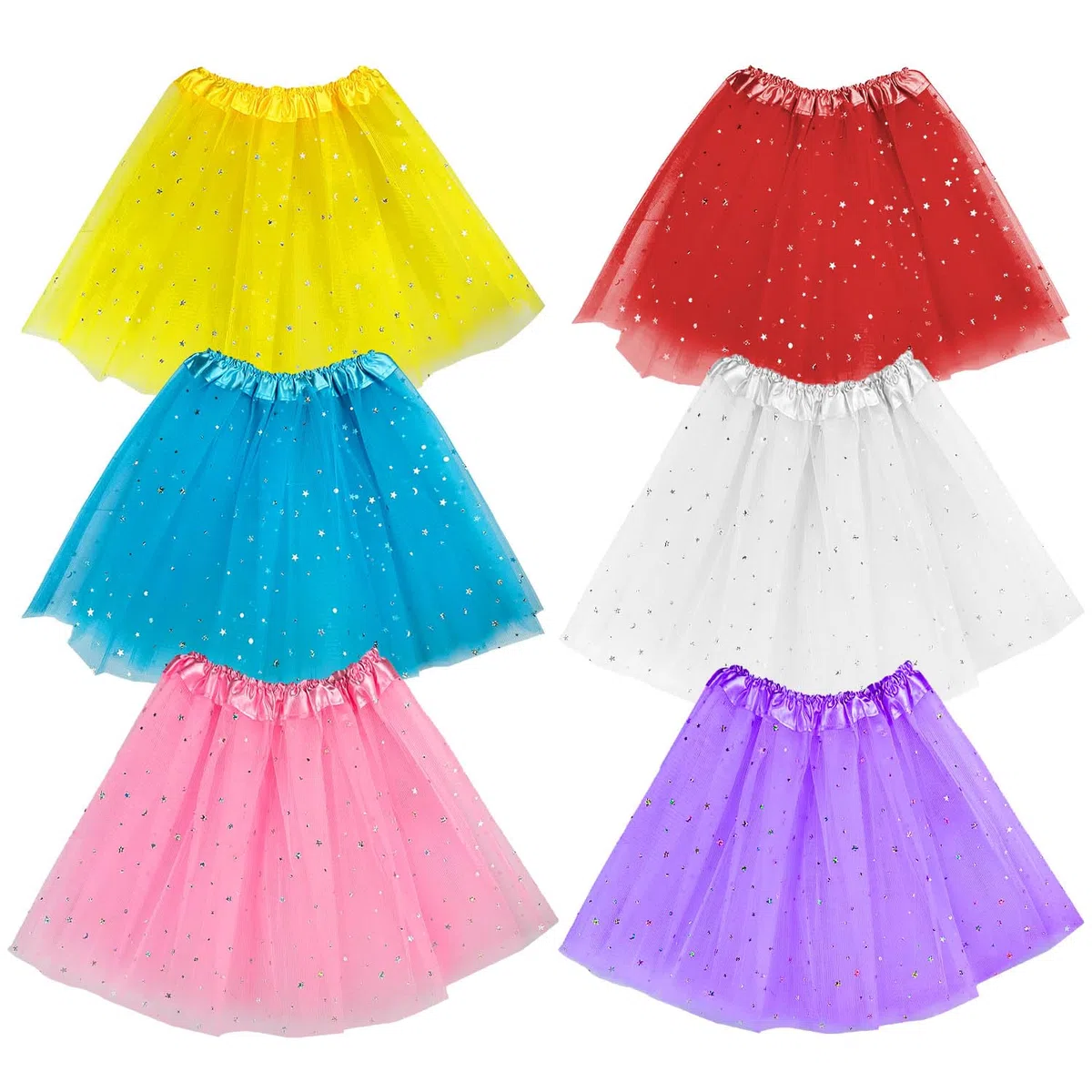 6 Piezas Falda Tutú Con Lentejuelas y 3 Capas de Tul, 6 Colores, Mini Tutú Para Niñas 2-8 Años, Fiestas, Carnavales, Cumpleaños, Halloween, Navidad, Disfraces