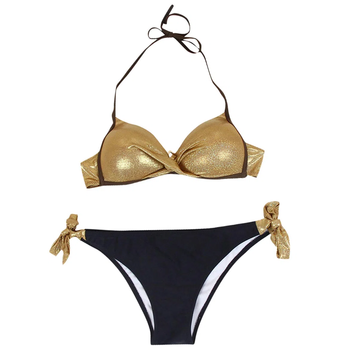 Generisch 2025 Brasileño Hacer Deslizar Conjunto Traje de Baño Patchwork Mujeres Bikini Lentejuelas Playa Conjunto Tops Hombres Mostaza