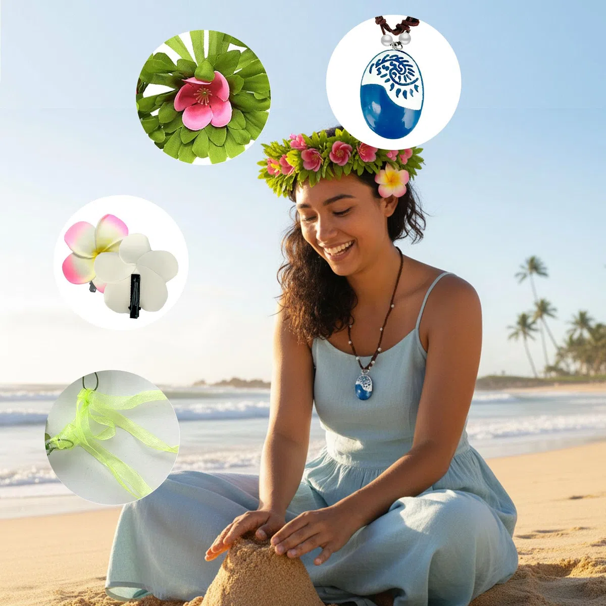 Moana Collana, 3 Pezzi Moana Costume Accessori, Collana da Moana Principessa, Moana Ghirlanda Del Copricapo, Set di Gioielli Accessori Per Abiti da Principessa