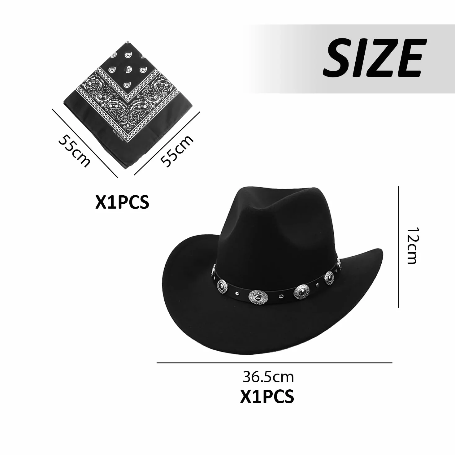 1 Sombrero De Fieltro De Vaquero De Ala Ancha Y 1 Bufanda Cuadrada Multifuncional, Sombreros Retro, Accesorios De Ropa, Sombreros Simples De Moda