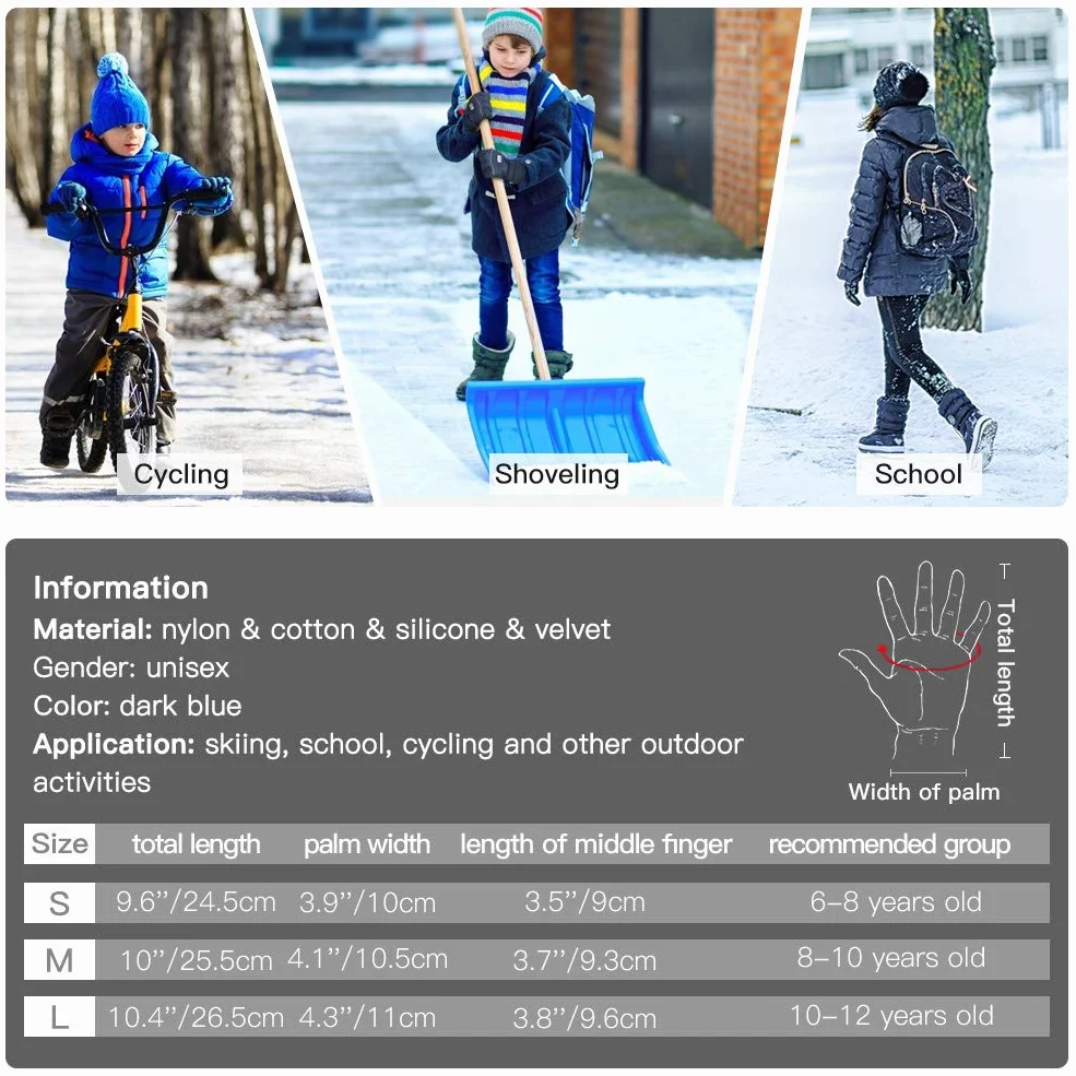 Guantes de esquí para niños, impermeables, antideslizantes, térmicos, gruesos, para exteriores, resistentes al viento, para bicicleta, niños y niñas