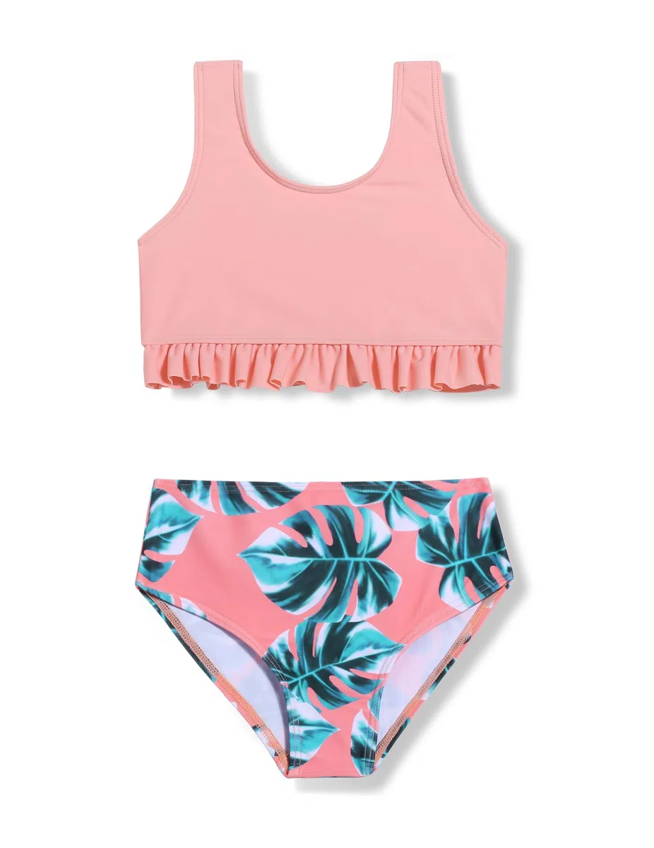 Arshiner Conjunto Bikini para Niñas Volantes Bustier Braguitas Bikini Tankini para Niños Trajes Baño Verano Dos Piezas Estampado Floral Ropa Playa para Surf 5-14 Años