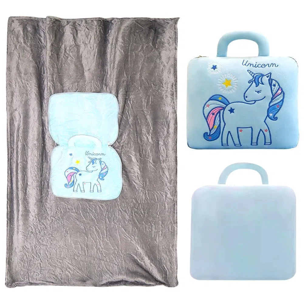 Manta y Almohada de Viaje 2 en 1, Franela Almohada y Manta 2 en 1 Portátil, para Adultos y Niños, para Sofá Cama Silla de Oficina Vuelo Largo Esencial, Tren y Camping