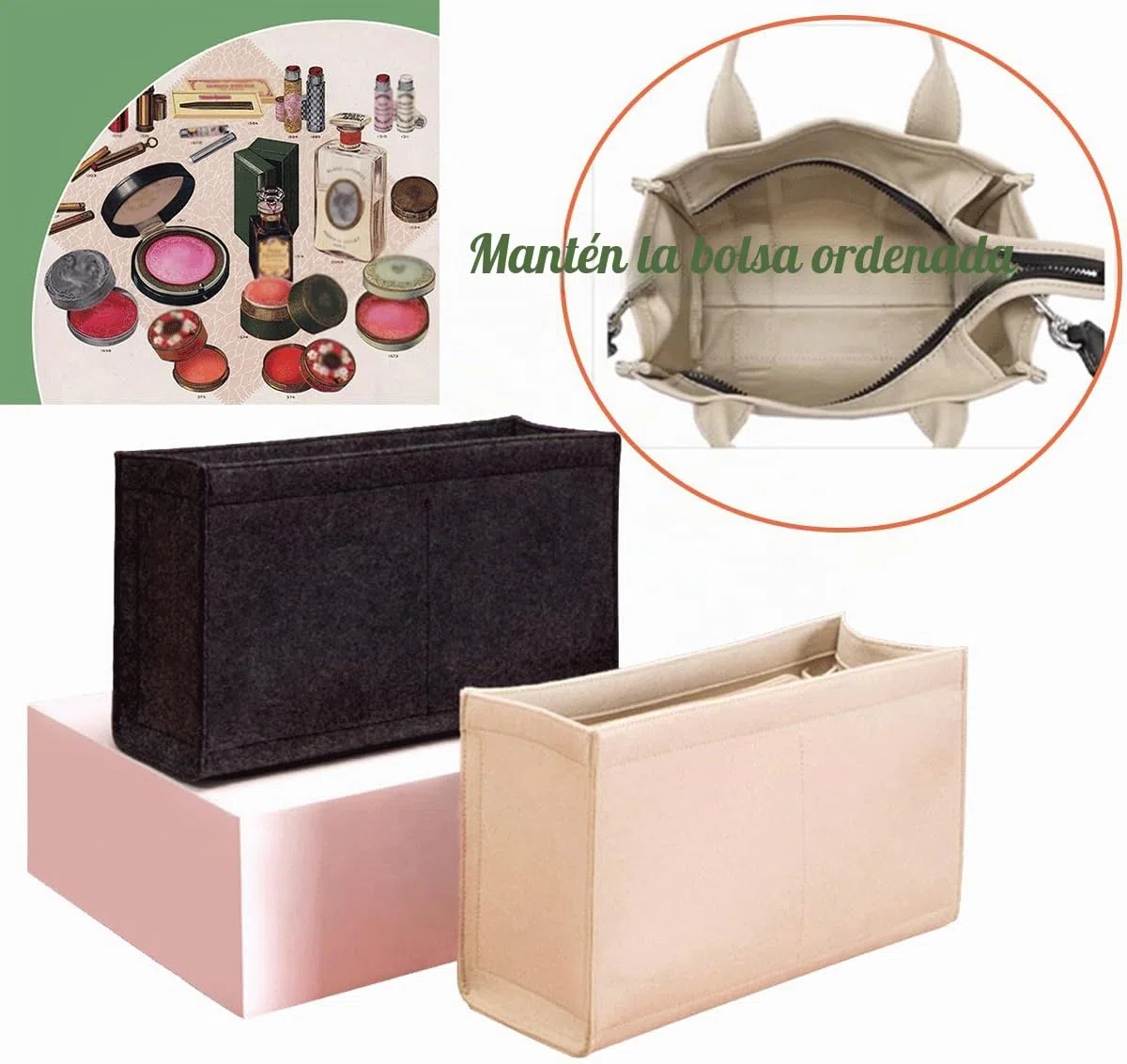 Lckaey Organizador de bolso para inserto Marc Jacobs para inserto de bolsa mediana 2042beige-S