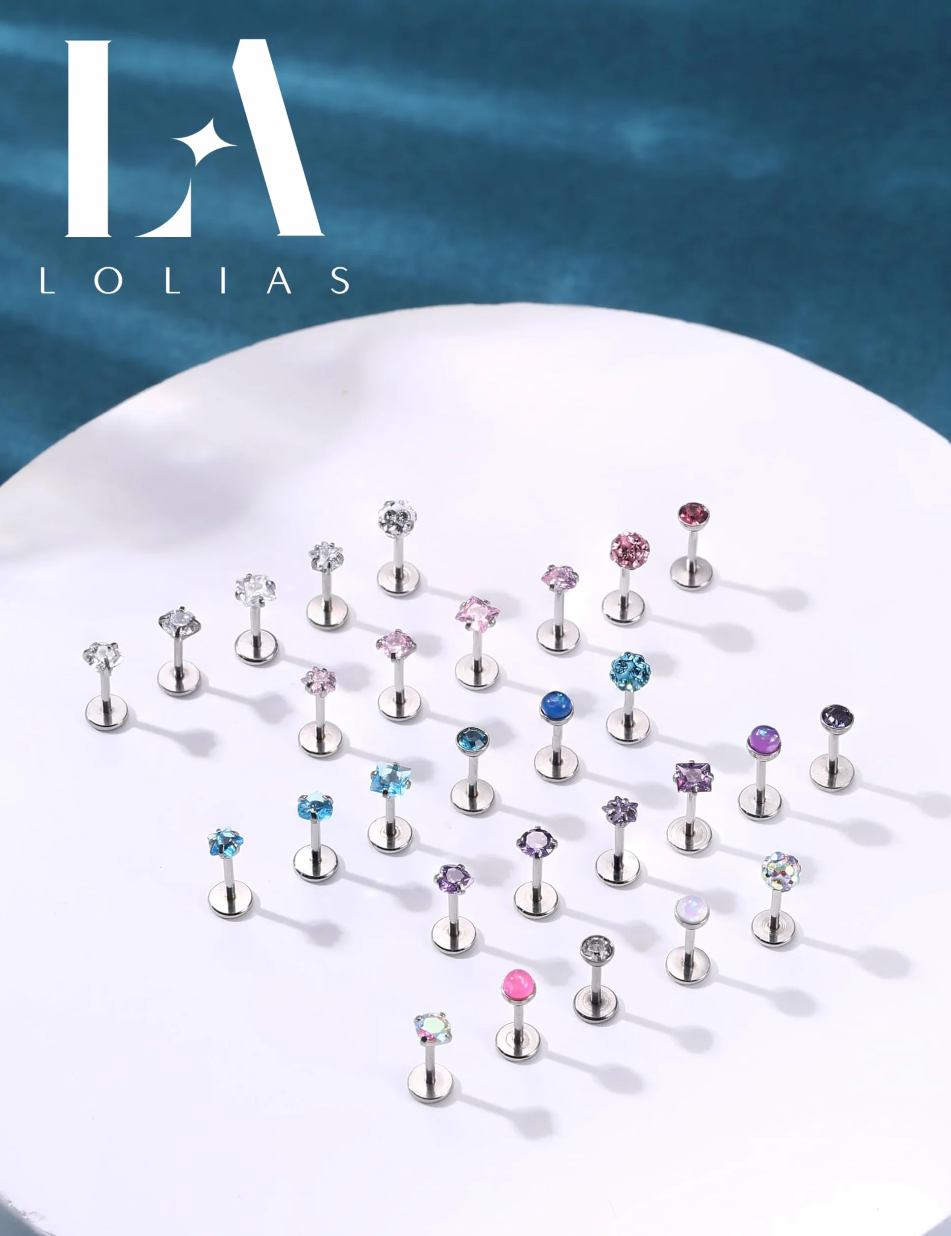 LOLIAS 28 Piezas Tragus Piercing Acero Inoxidable 16/20G 6/8mm Hombres Helix Piercing Labio Medusa Stud Pendientes Nariz Estrella Corazón CZ Ópalo Piercing Oreja Cartilago Joyas para Mujeres