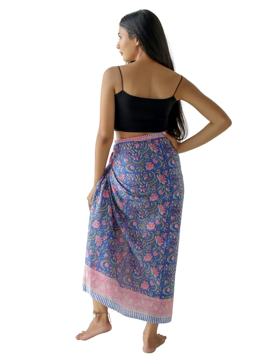 THE ART BOX Pareo 100% algodón para mujer, traje de baño con estampado de bloques de mano indio, falda envolvente, falda envolvente para playa, salida de baño largo (73 x 43 pulgadas)