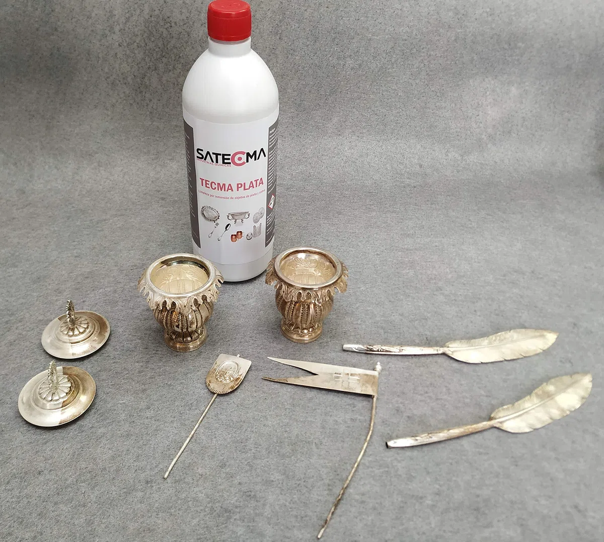 Limpiador Concentrado para Plata TECMA PLATA, Botella 1 Litro | Para realizar baños por inmersión. Apto también para bronce, cobre, laton