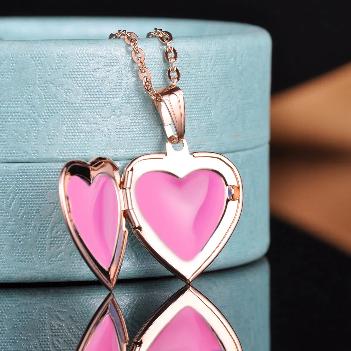 Yumilok - Guardapelo, de acero inoxidable, con cadena, ideal para poner una foto, incluye cadena con colgante, diseño ovalado, color oro rosa/plateado, azul, rosa