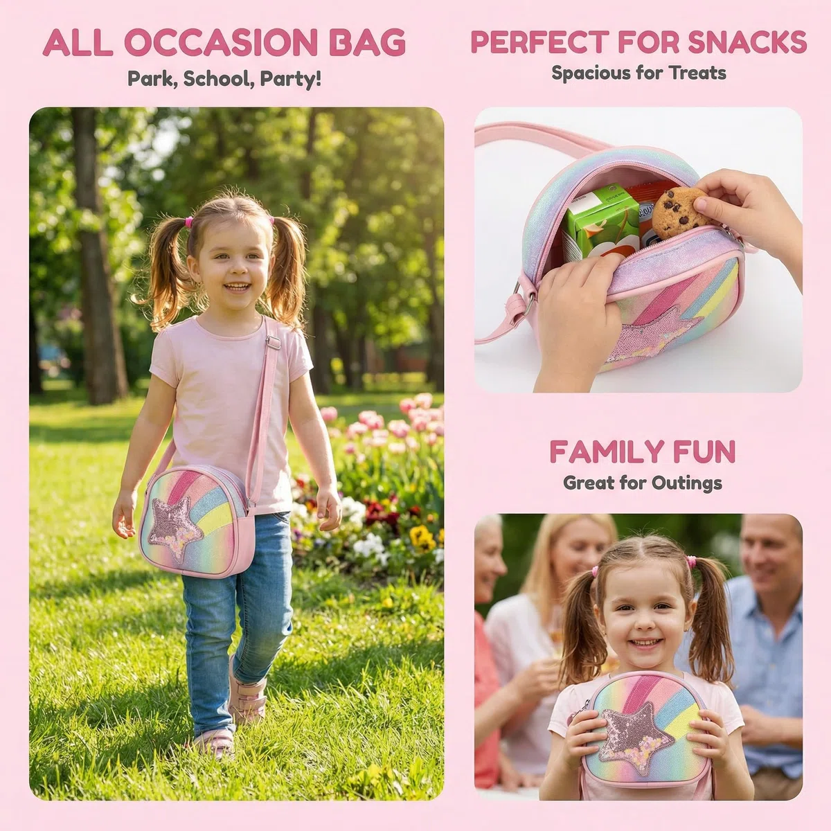 Bolso Bandolera para Niña,Rainbow Bolsa Pequeña Pequeño Bolso de Hombro para Niñas con Correa Ajustable,Mini Bolsas de la Princesa Bolsos de Mano Monedero Niña Regalo para Niñas 3-10 Años