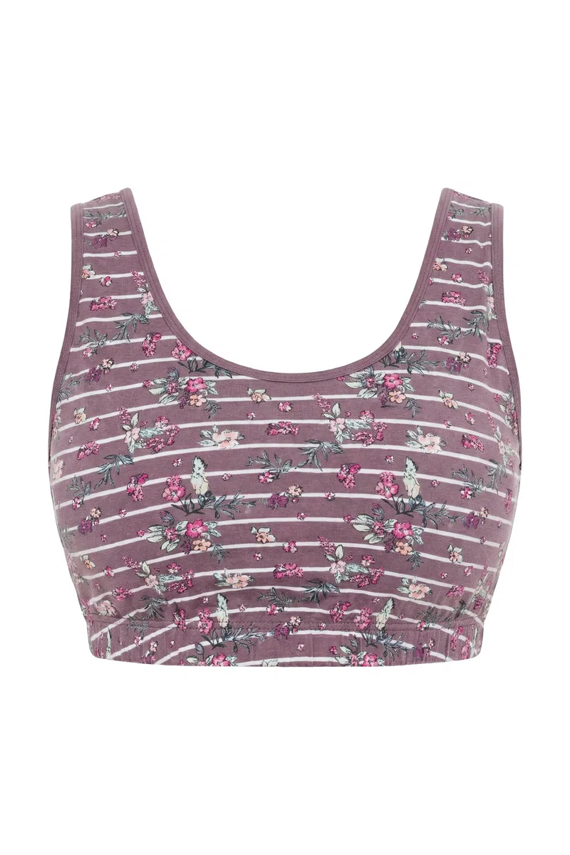 Ulla Popken Bustier, Rayas horizontales/Flores, Cuello Redondo 850521