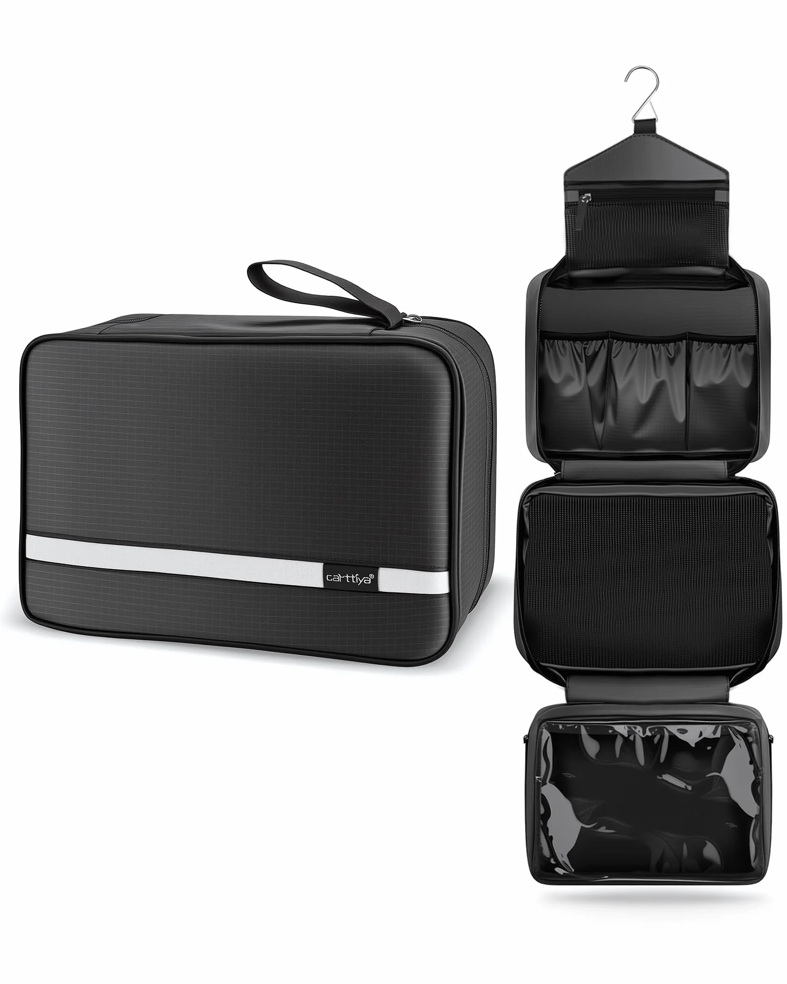 Neceser Grande para Hombre y Mujer, Impermeable Neceser de Viaje, Bolsa de Aseo Colgante (Negro)
