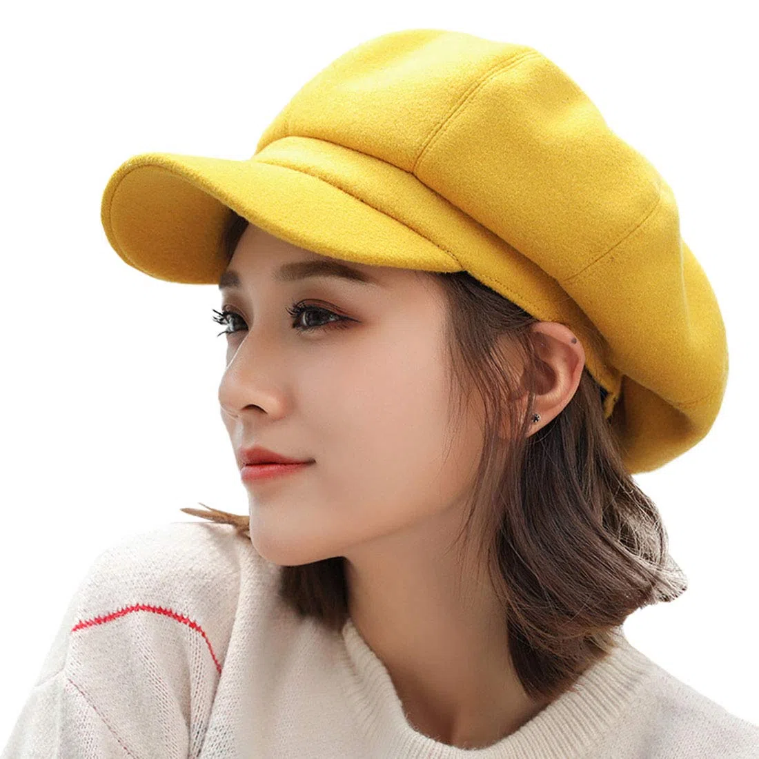 Boinas para Mujer Lana Boina Clásico Color Sólido Casual Gorra de Visera Sombreros Otoño Invierno Navidad de Regalo